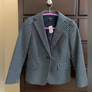 NWT Ann Taylor petite navy blue & white polka-dot blazer